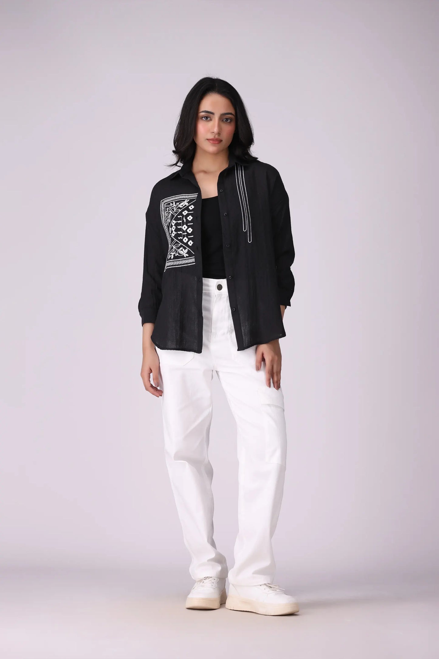 Jacquard Textured Embroidered Shirt - Cougar Clothing