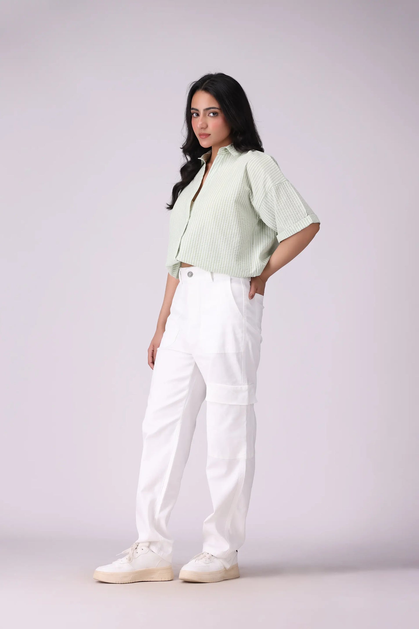 Drawstring-Hem Striped Shirt - Cougar Clothing
