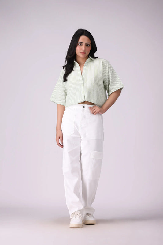 Drawstring-Hem Striped Shirt - Cougar Clothing