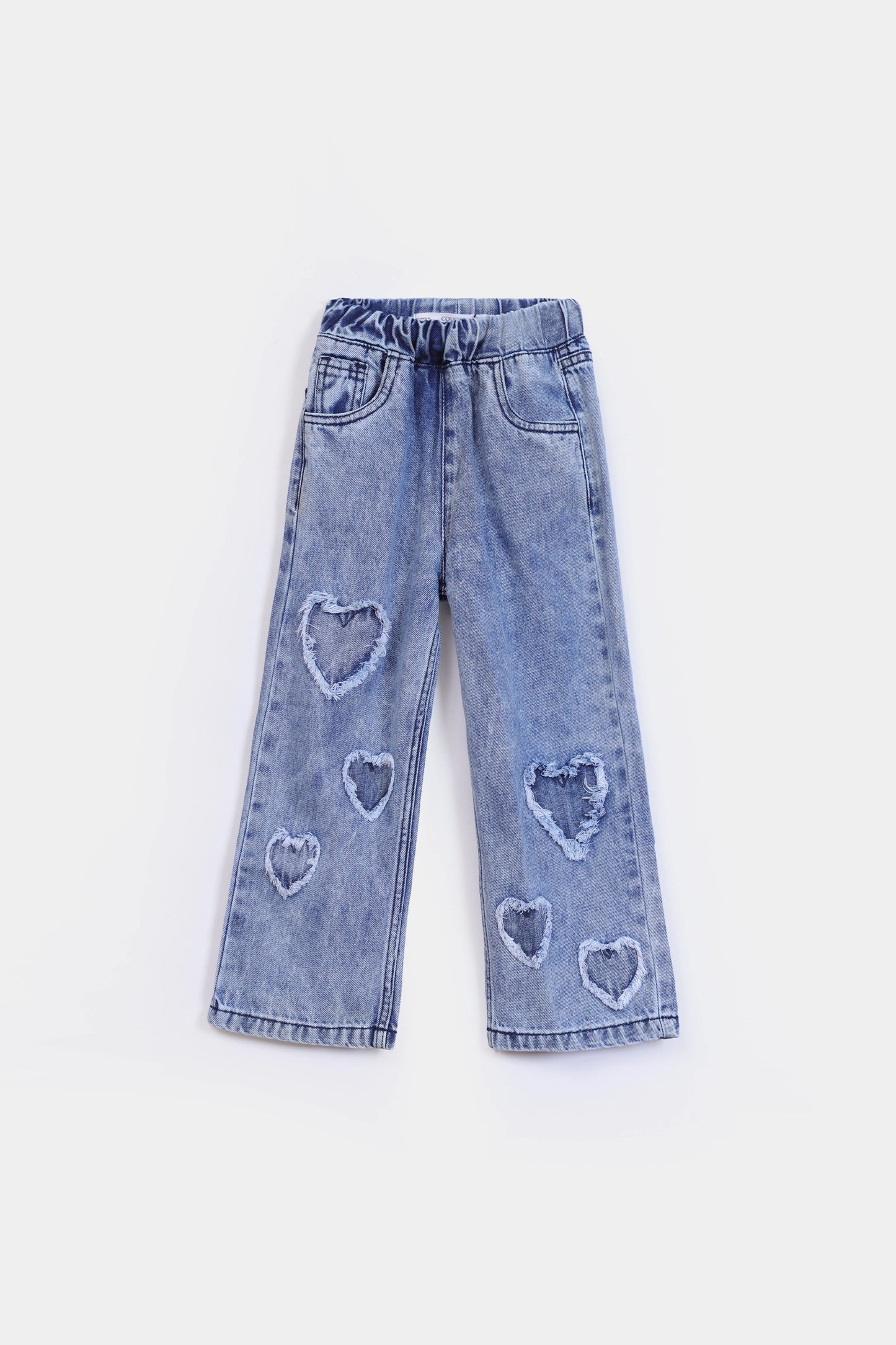 Straight Fit Jeans with Heart Patches - Cougar Clothing