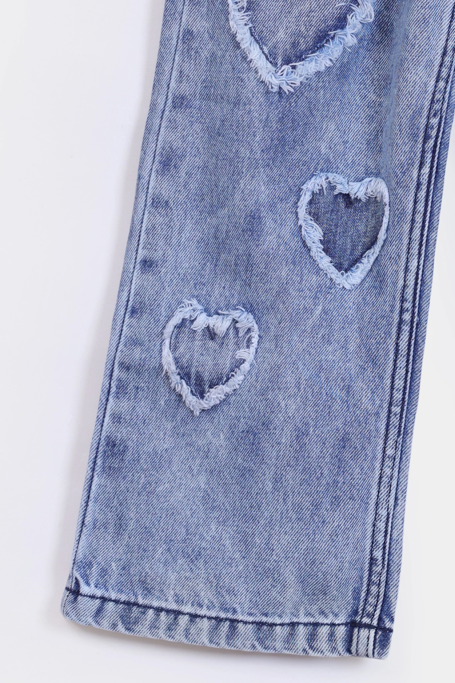 Straight Fit Jeans with Heart Patches - Cougar Clothing
