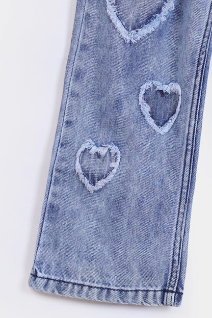 Straight Fit Jeans with Heart Patches - Cougar Clothing