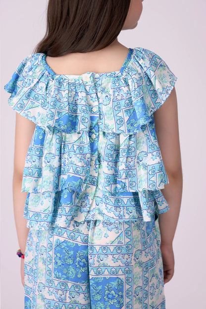 Printed Frilled Top - Cougar Clothing