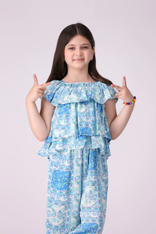Printed Frilled Top - Cougar Clothing