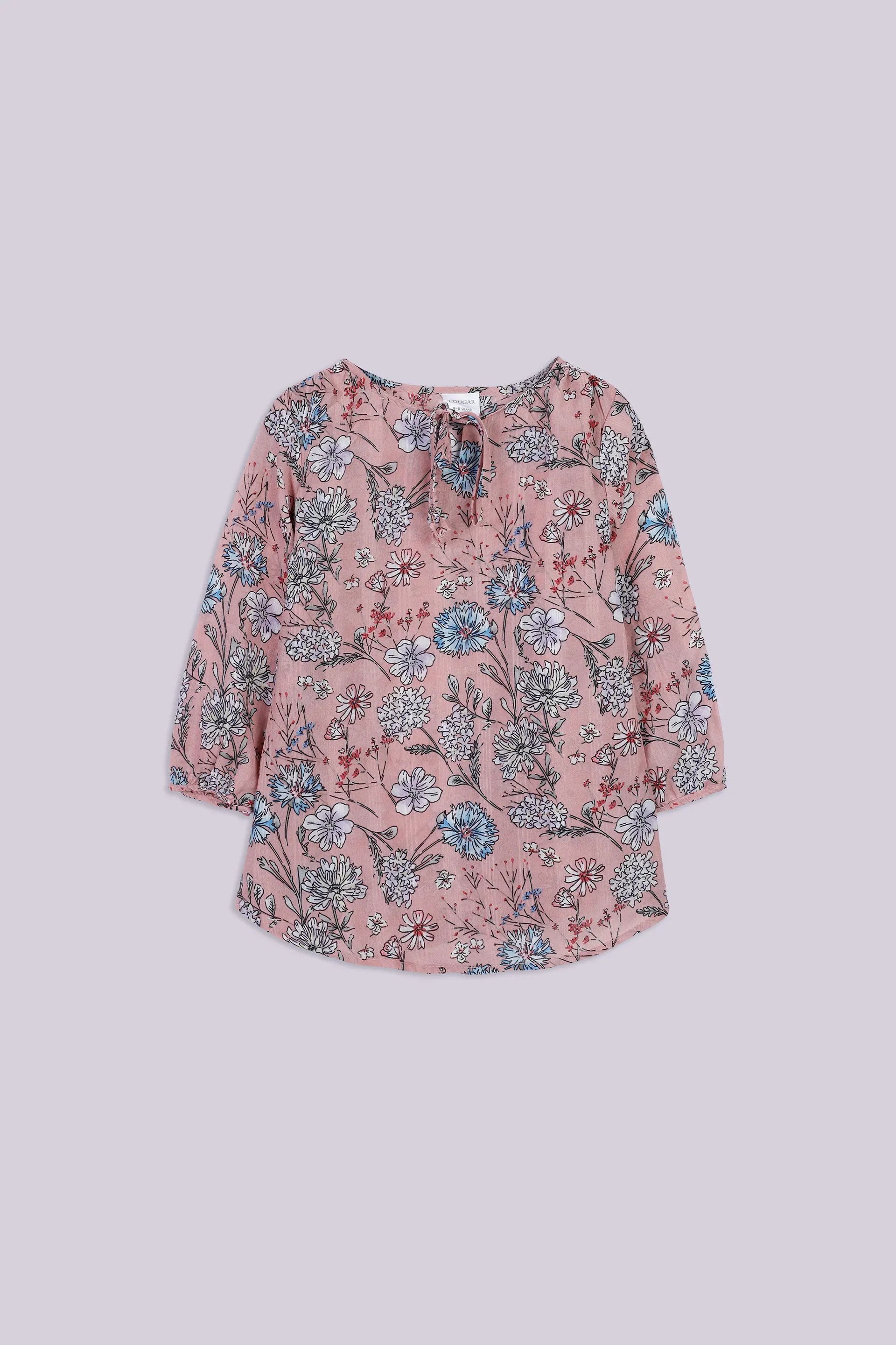 Drawstring-Neck Printed Top - Cougar Clothing