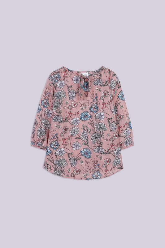 Drawstring-Neck Printed Top - Cougar Clothing