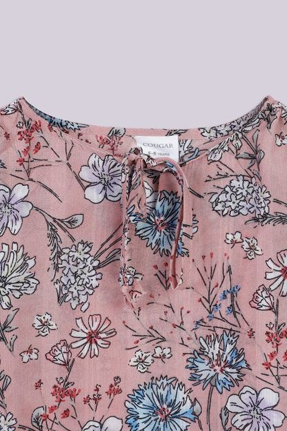 Drawstring-Neck Printed Top - Cougar Clothing