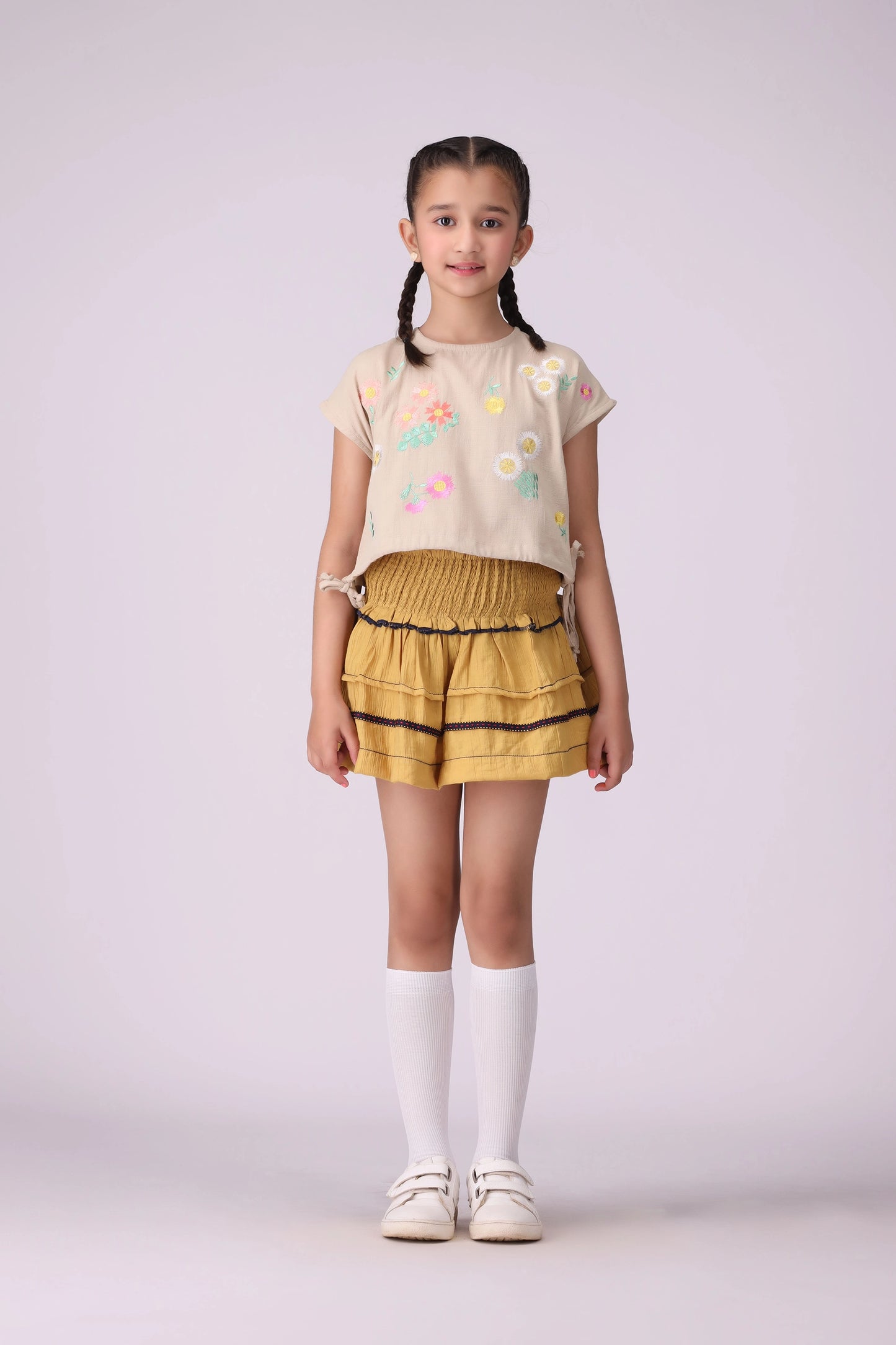 Embroidered Top With Drawstrings - Cougar Clothing