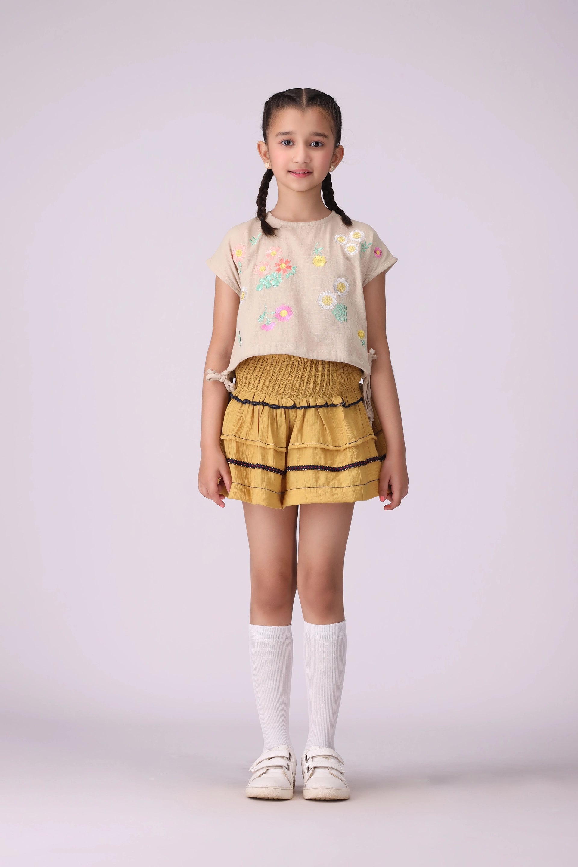 Embroidered Top With Drawstrings - Cougar Clothing