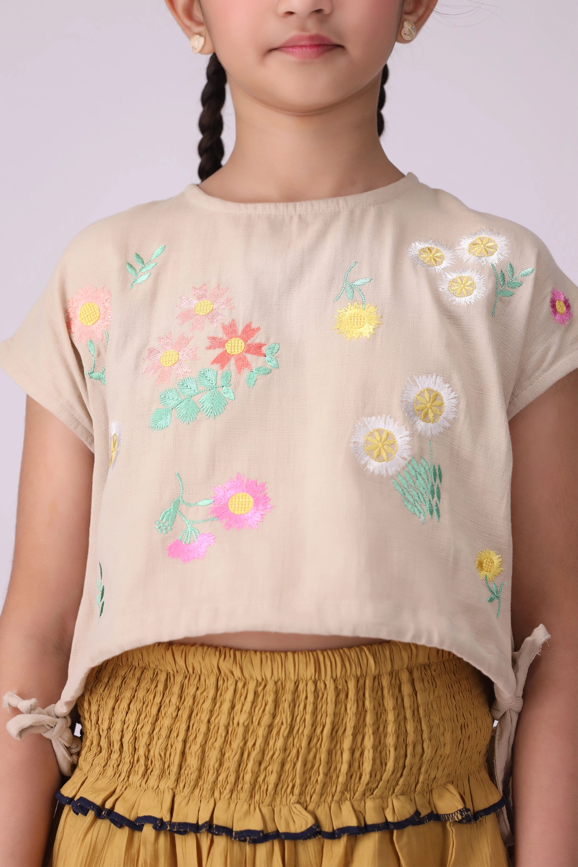 Embroidered Top With Drawstrings - Cougar Clothing
