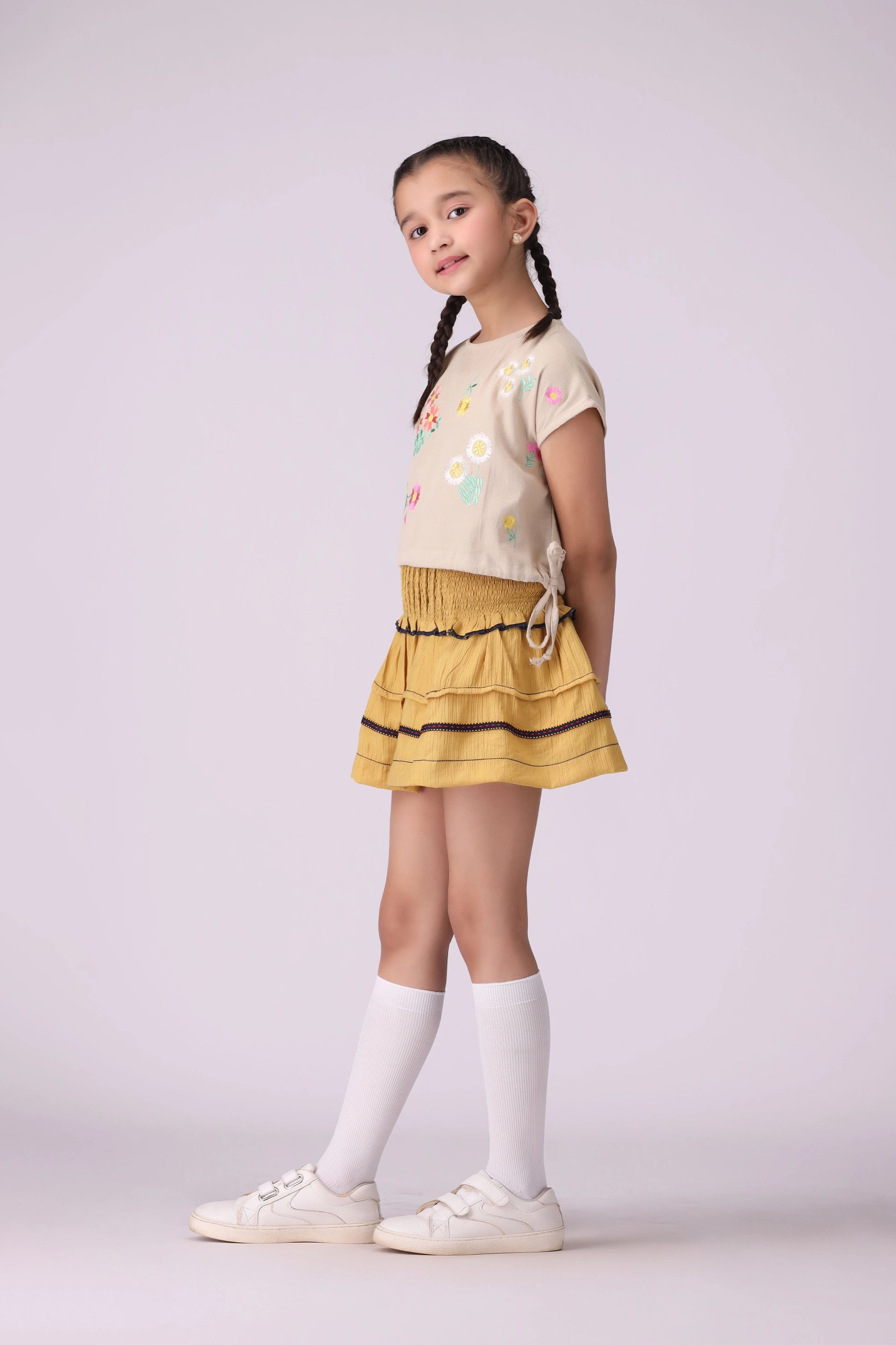 Embroidered Top With Drawstrings - Cougar Clothing