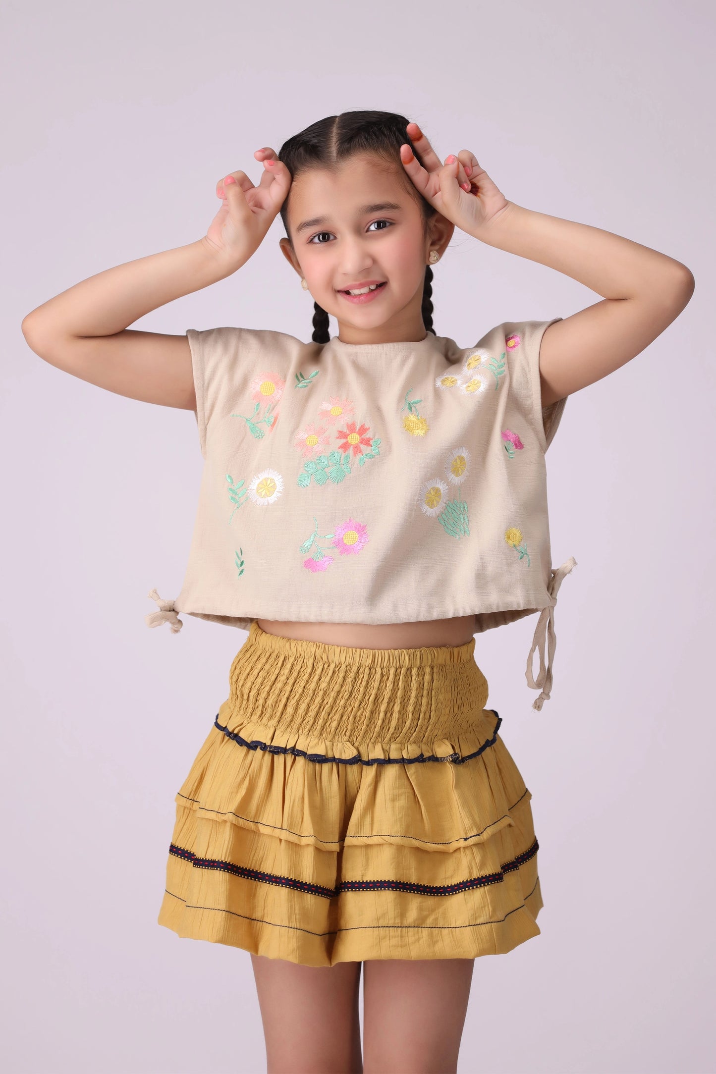 Embroidered Top With Drawstrings - Cougar Clothing