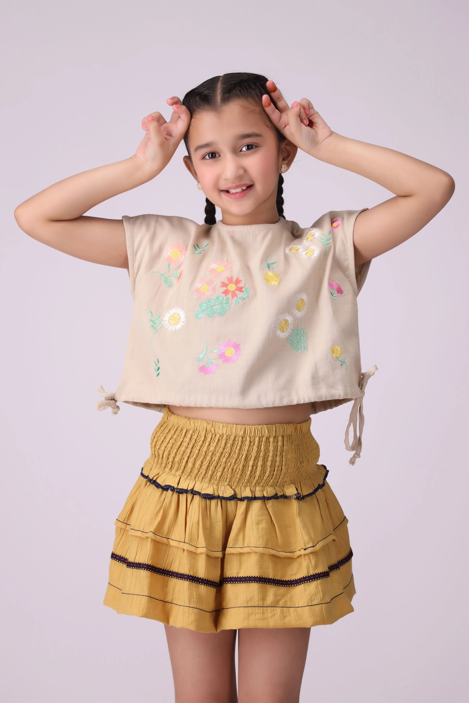 Embroidered Top With Drawstrings - Cougar Clothing