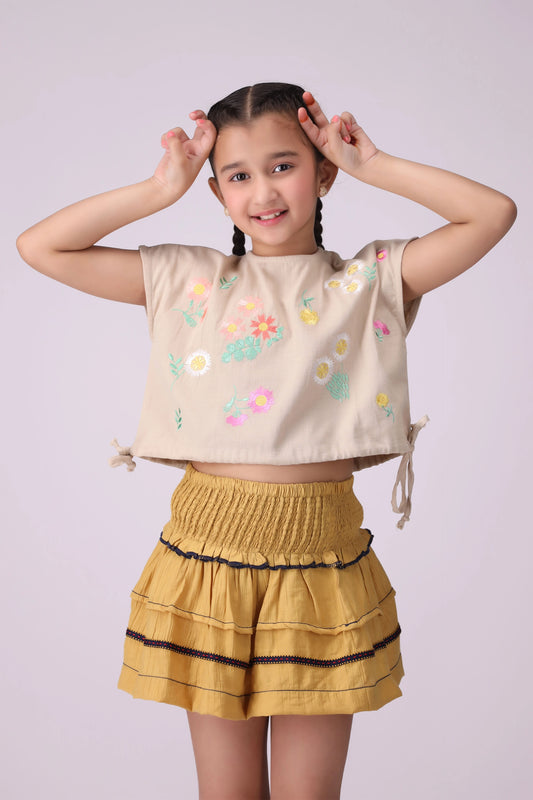 Embroidered Top With Drawstrings - Cougar Clothing