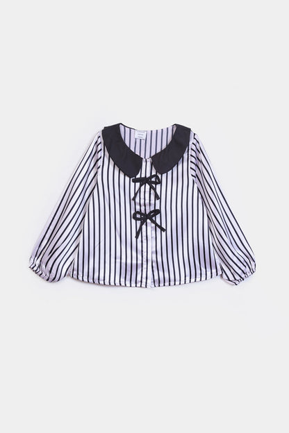 Bow Detailed Striped Top - Cougar Clothing