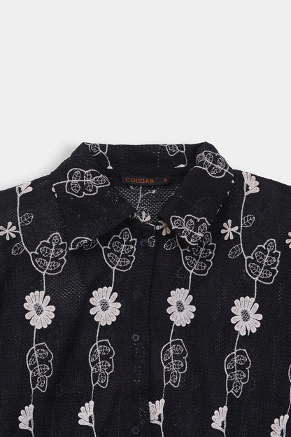 Embroidered Textured Net Shirt - Cougar Clothing
