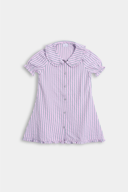 Striped Dress With Puff Sleeves - Cougar Clothing