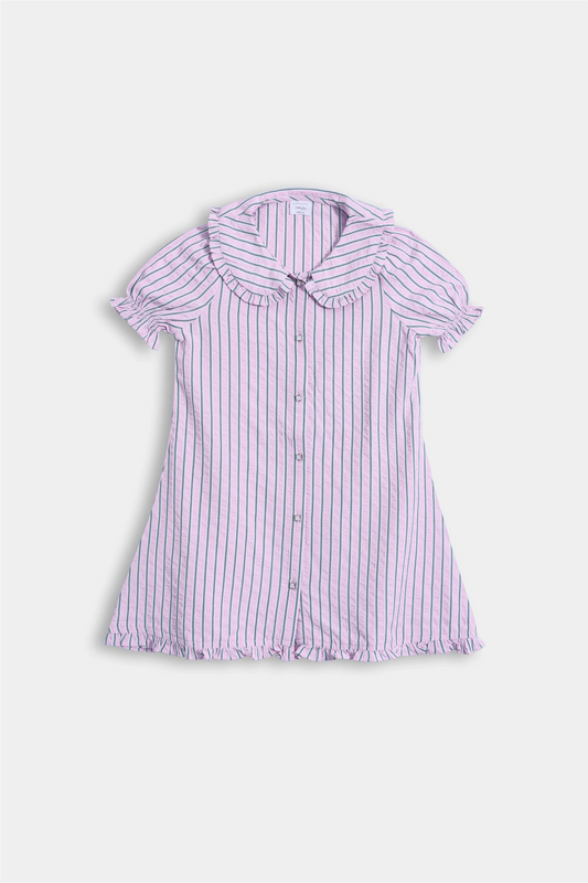 Striped Dress With Puff Sleeves - Cougar Clothing