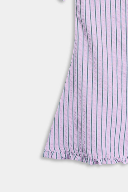 Striped Dress With Puff Sleeves - Cougar Clothing