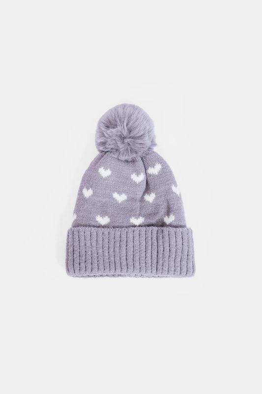 Heart Pattern Pom-Pom Beanie - Cougar Clothing