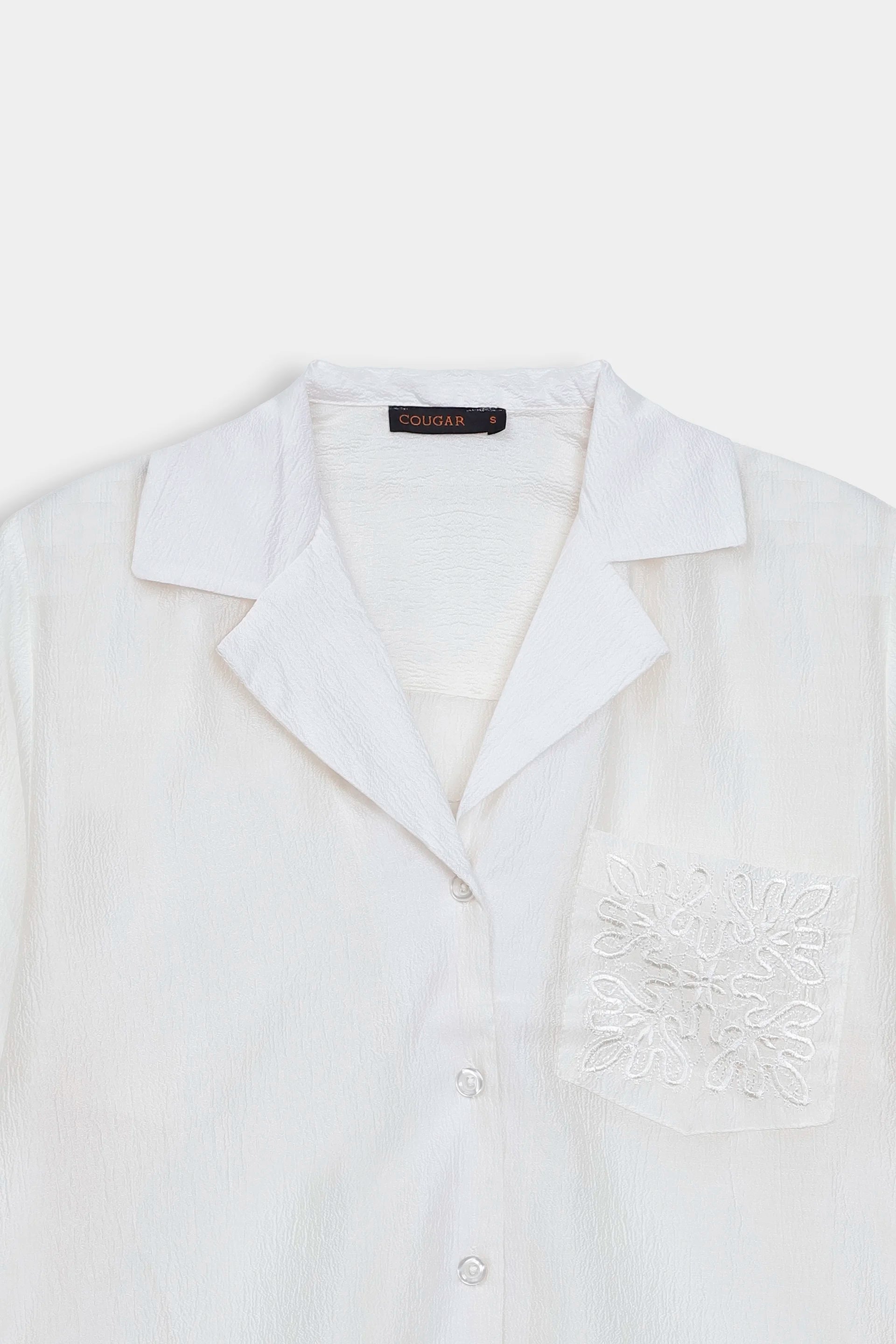 Sheer Shirt With Embroidered Pocket - Cougar Clothing