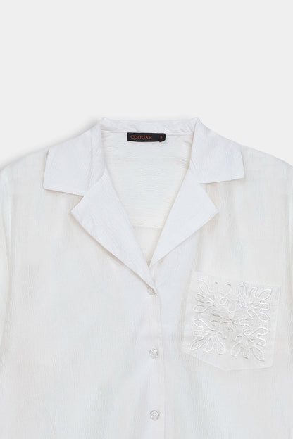 Sheer Shirt With Embroidered Pocket - Cougar Clothing