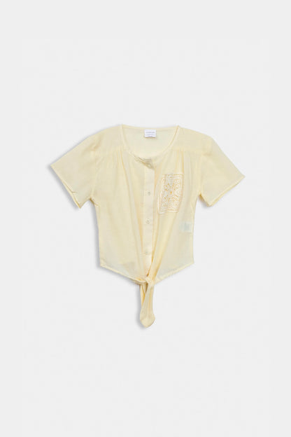 Front Tie Top With Crochet Pocket - Cougar Clothing