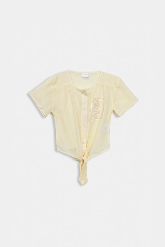 Front Tie Top With Crochet Pocket - Cougar Clothing