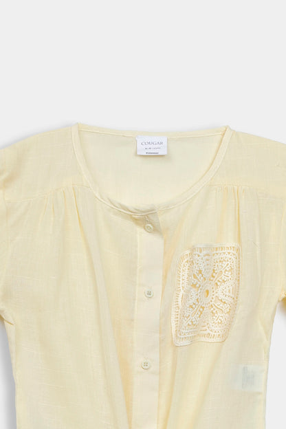 Front Tie Top With Crochet Pocket - Cougar Clothing