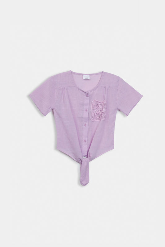 Front Tie Top With Crochet Pocket - Cougar Clothing