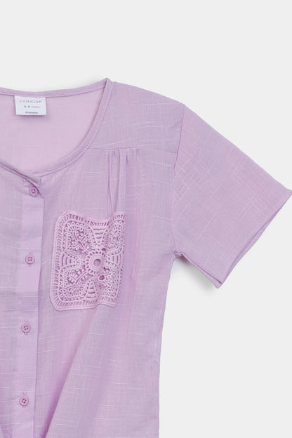 Front Tie Top With Crochet Pocket - Cougar Clothing