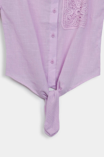 Front Tie Top With Crochet Pocket - Cougar Clothing