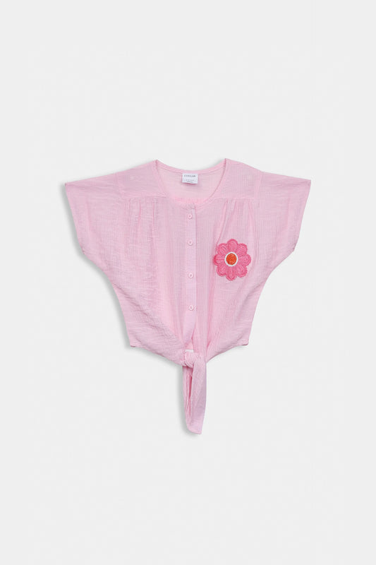 Embroidered Front Tie Top - Cougar Clothing
