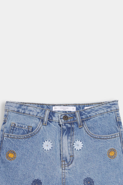 Embroidered Denim Shorts - Cougar Clothing