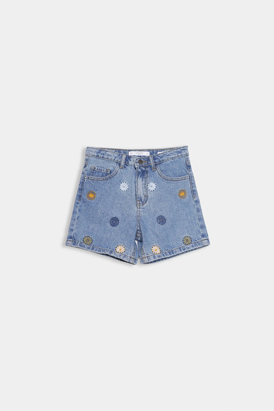 Embroidered Denim Shorts - Cougar Clothing