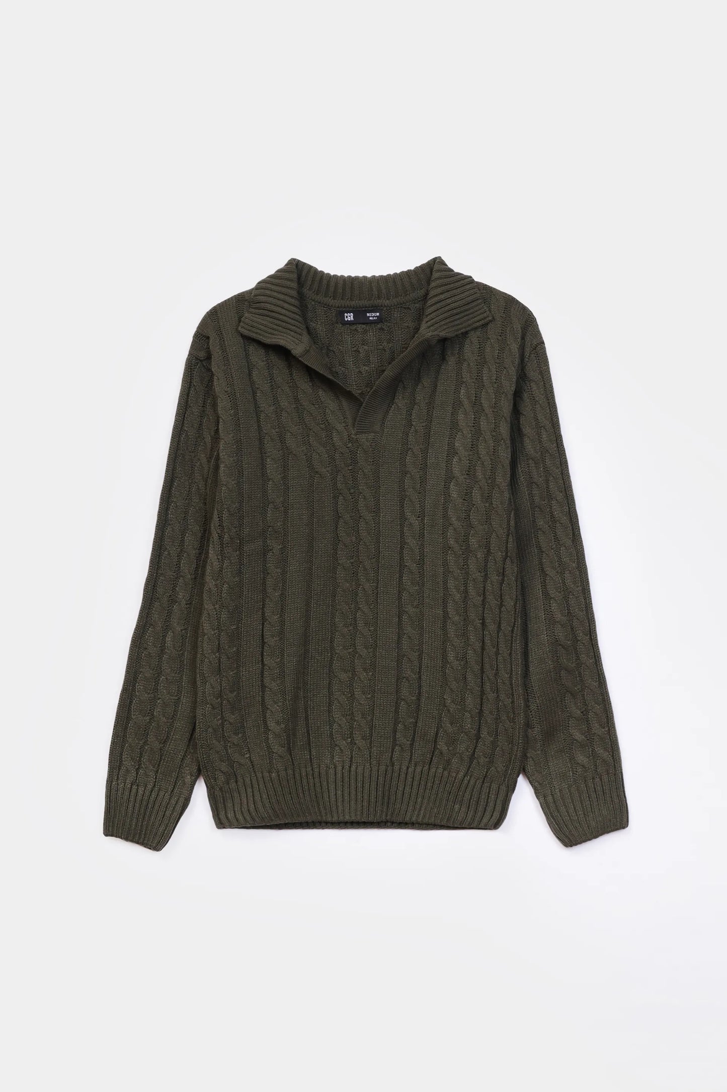 Cable Knit Open Collar Sweater - Cougar Clothing