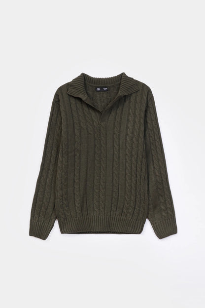 Cable Knit Open Collar Sweater - Cougar Clothing