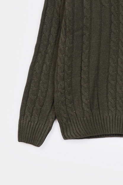 Cable Knit Open Collar Sweater - Cougar Clothing