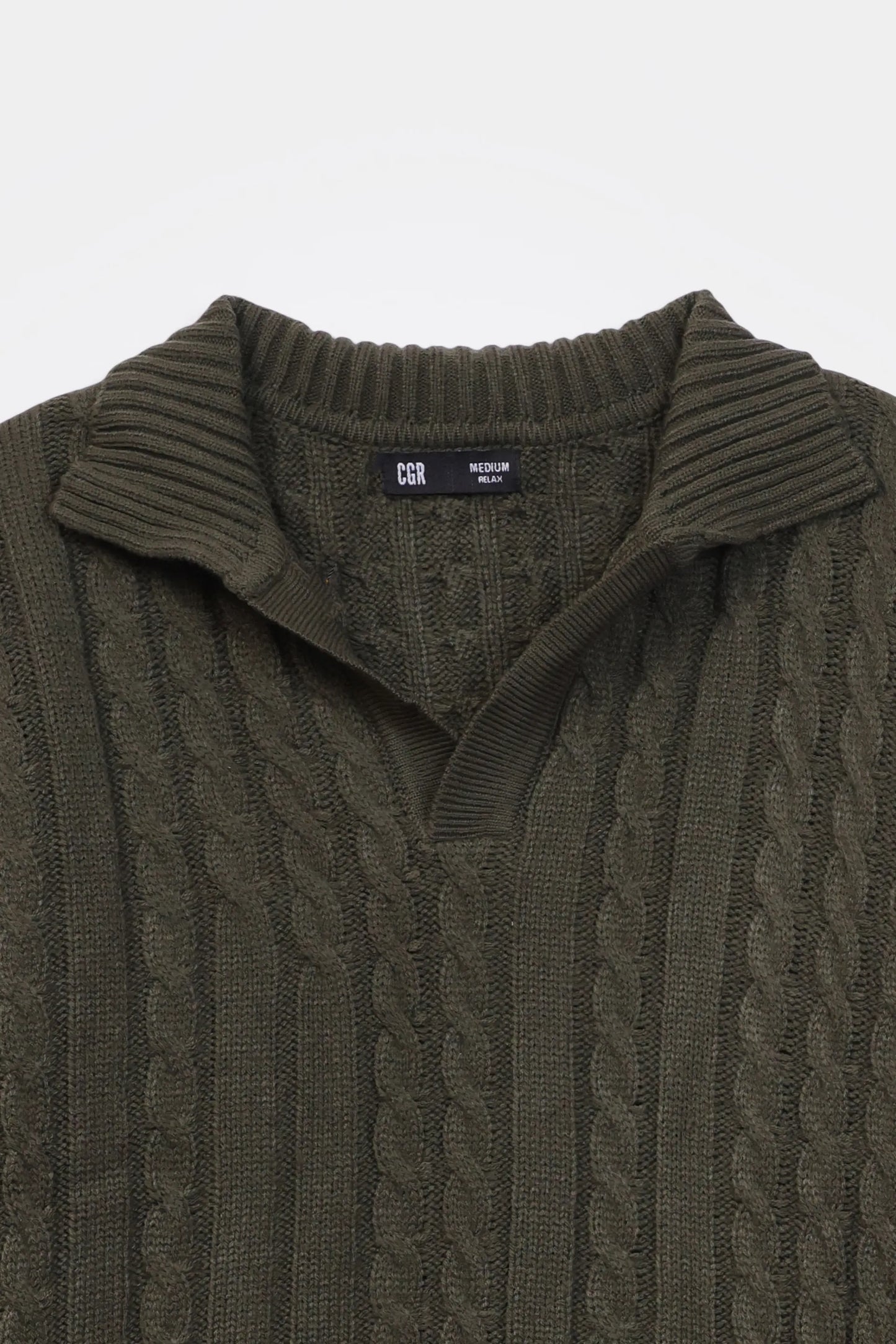 Cable Knit Open Collar Sweater - Cougar Clothing