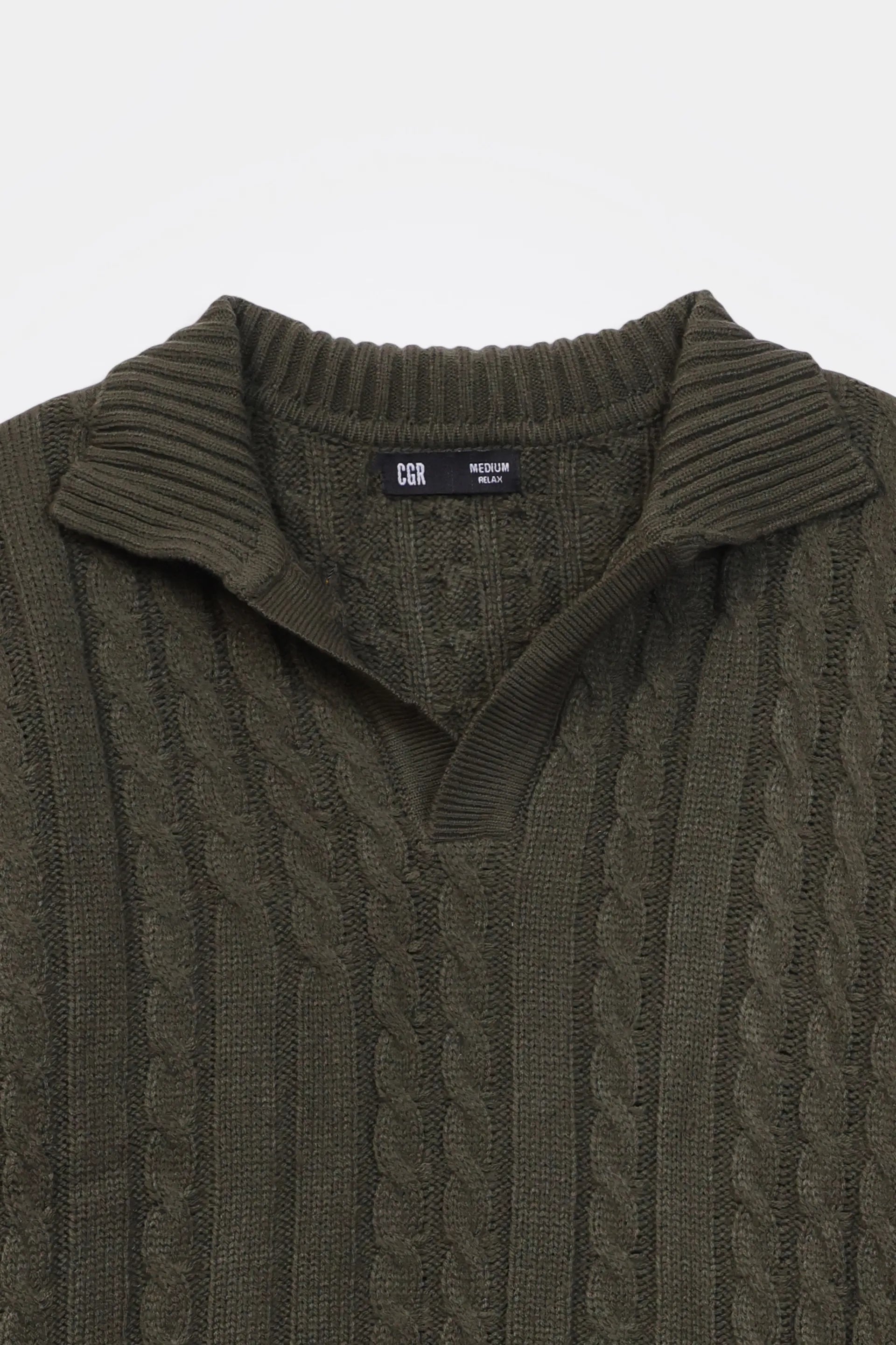 Cable Knit Open Collar Sweater - Cougar Clothing