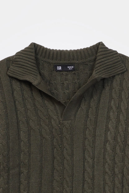 Cable Knit Open Collar Sweater - Cougar Clothing