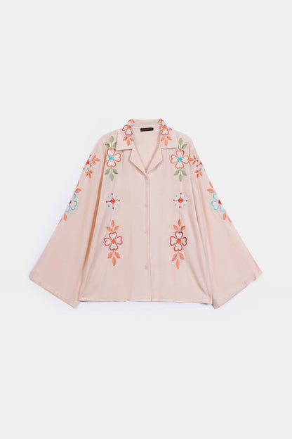 Raw Silk Embroidered Button Down - Cougar Clothing
