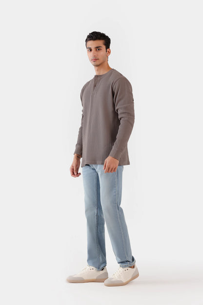 Waffle Knit Henley T-Shirt - Cougar Clothing