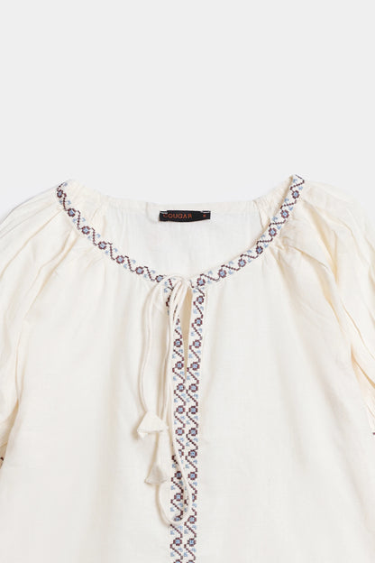 Lantern Sleeved Embroidered Blouse - Cougar Clothing
