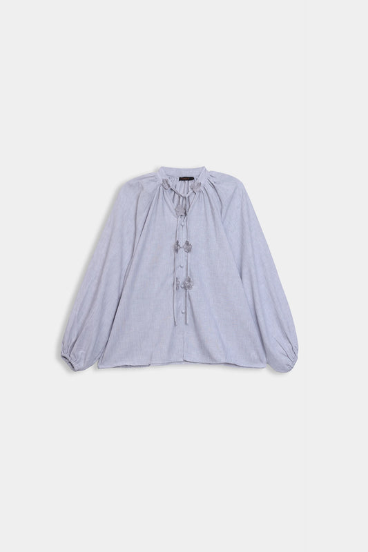 Top With Floral Drawstrings - Cougar Clothing