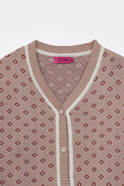 V-Neck Patterned Cardigan - Cougar Clothing