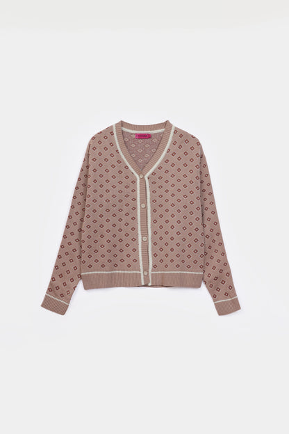 V-Neck Patterned Cardigan - Cougar Clothing