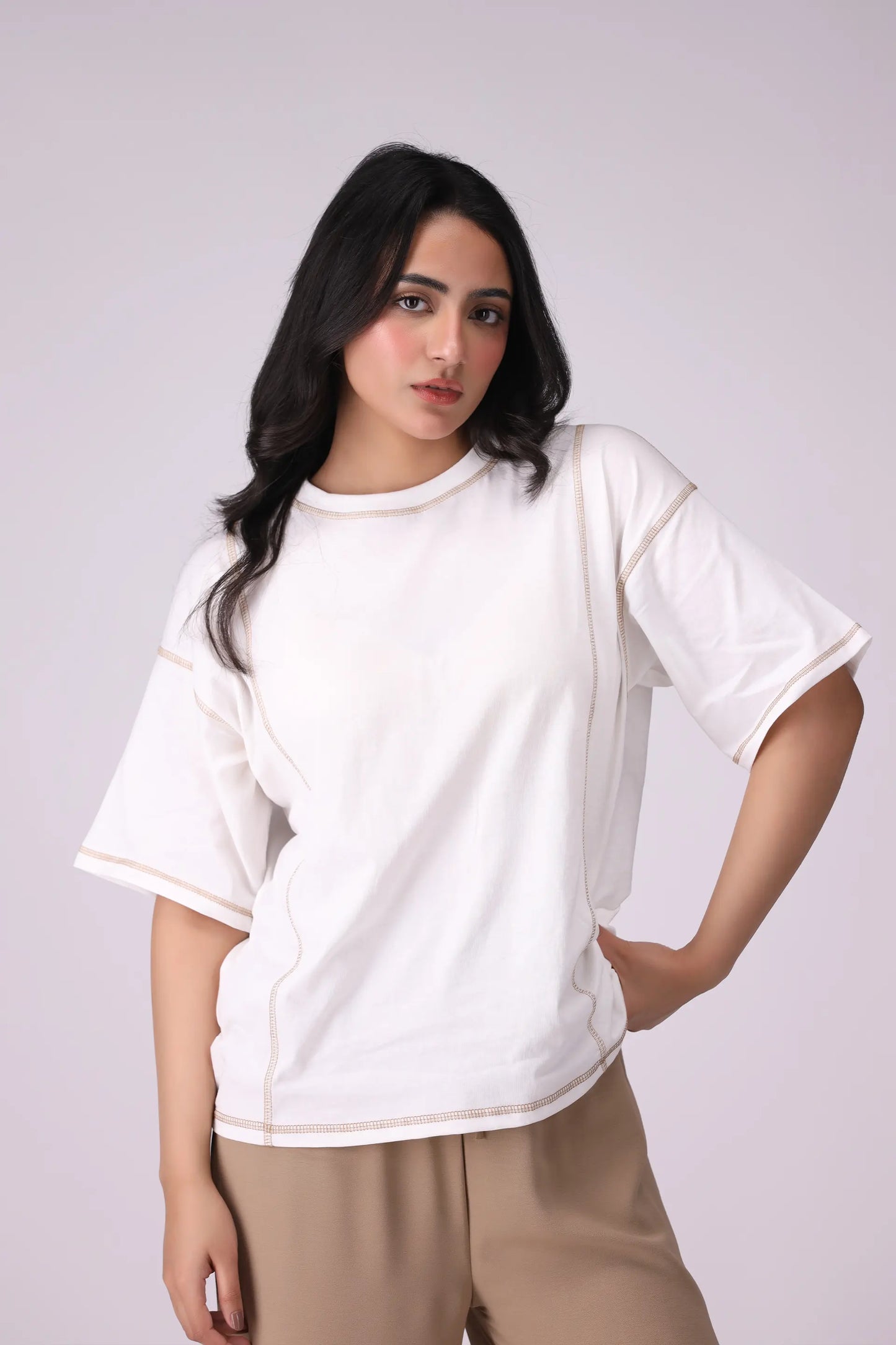 Oversized T-Shirt With Top Stitches - Cougar Clothing