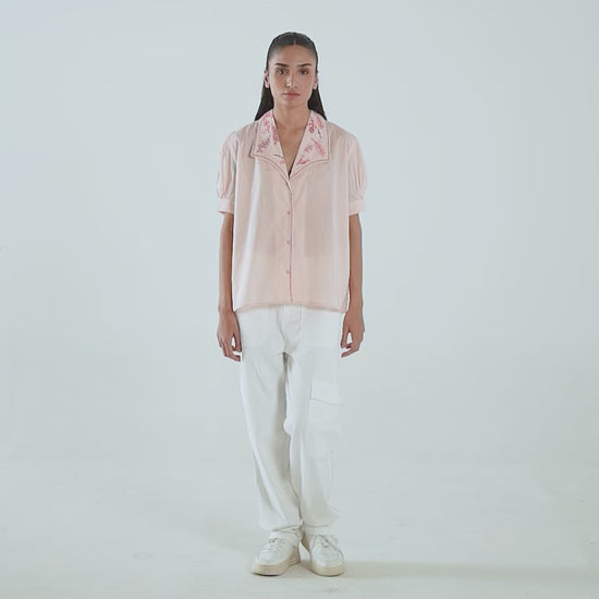 Embroidered Top With Puff Sleeves - Cougar Clothing