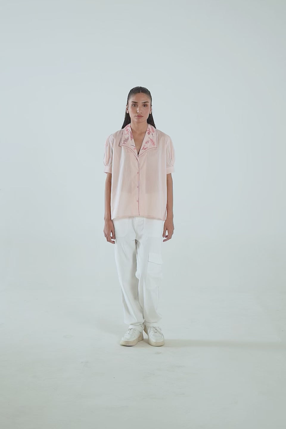 Embroidered Top With Puff Sleeves - Cougar Clothing